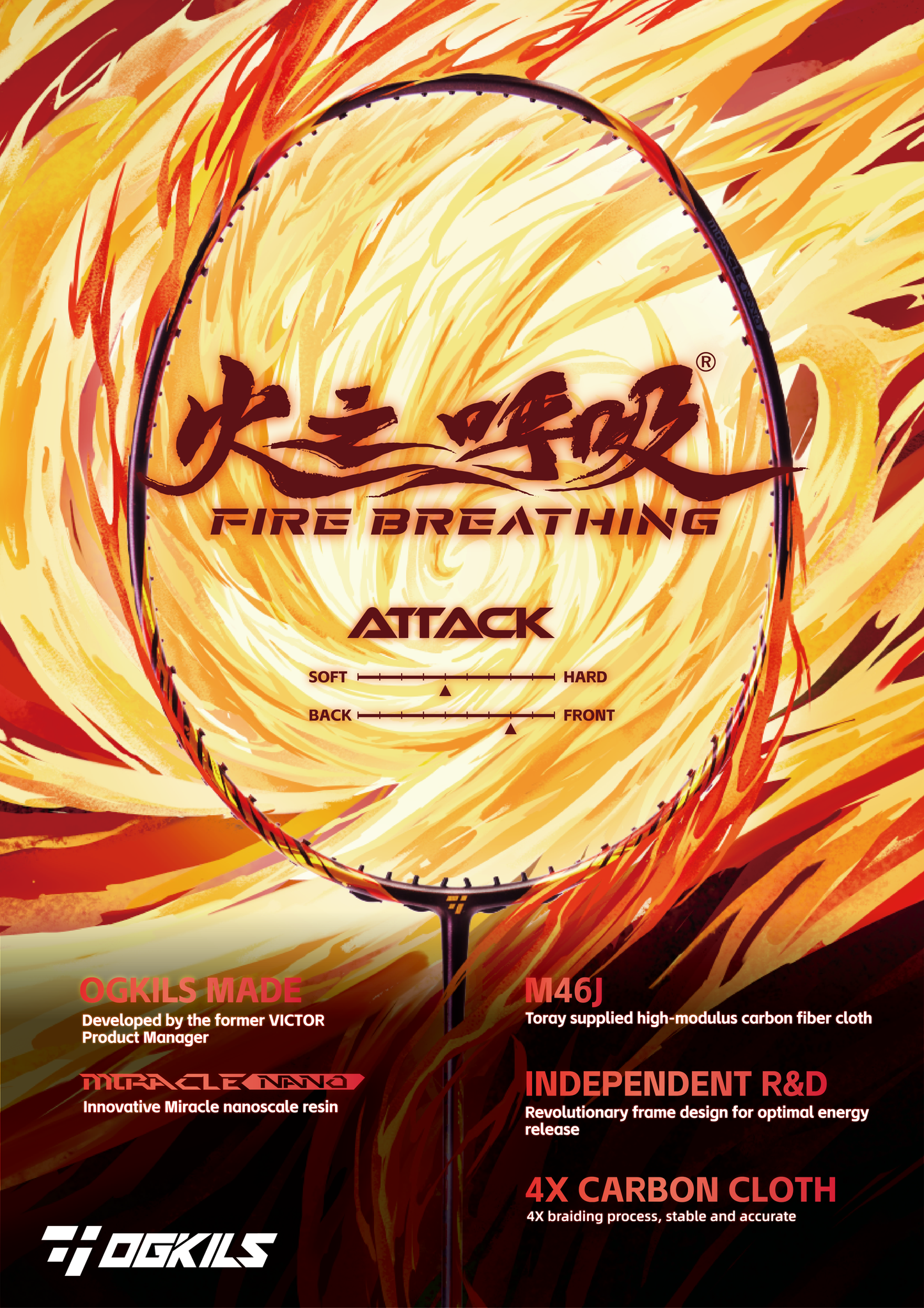 Ogkils Fire Breathing Badminton Racket